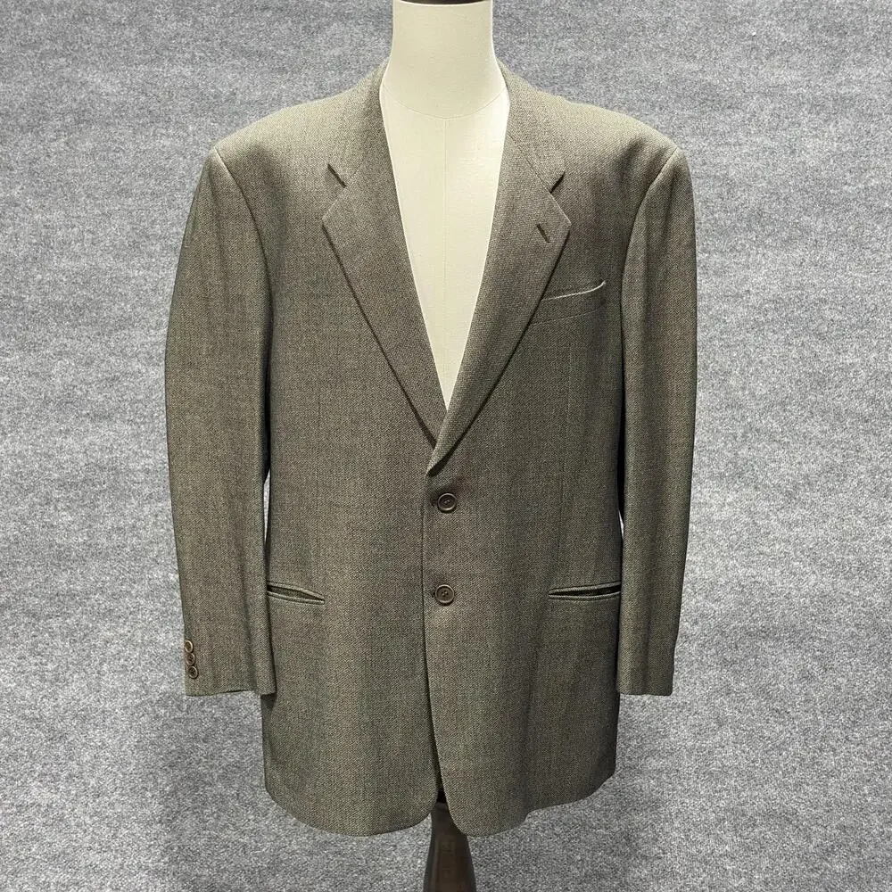 Armani Collezioni Blazer Mens 46 Long Gray Brown Herringbone Made in Italy Saks